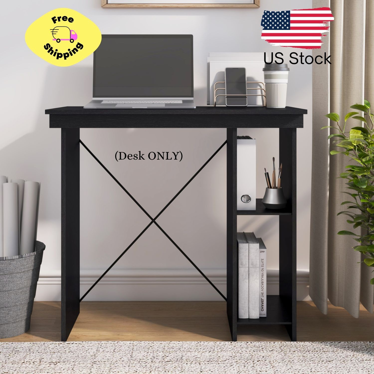 Ardent No Tools Small Space Writing Desk, Black gallery