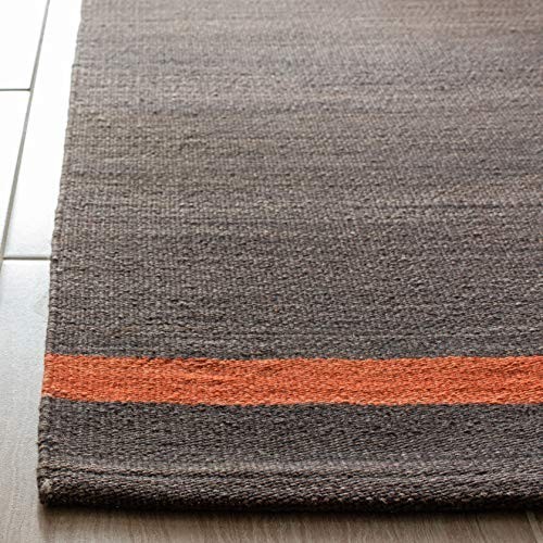 Handmade Flat Weave Wool Accent Rug 4' x 6' - Dark Grey & Orange, High Traffic A gallery