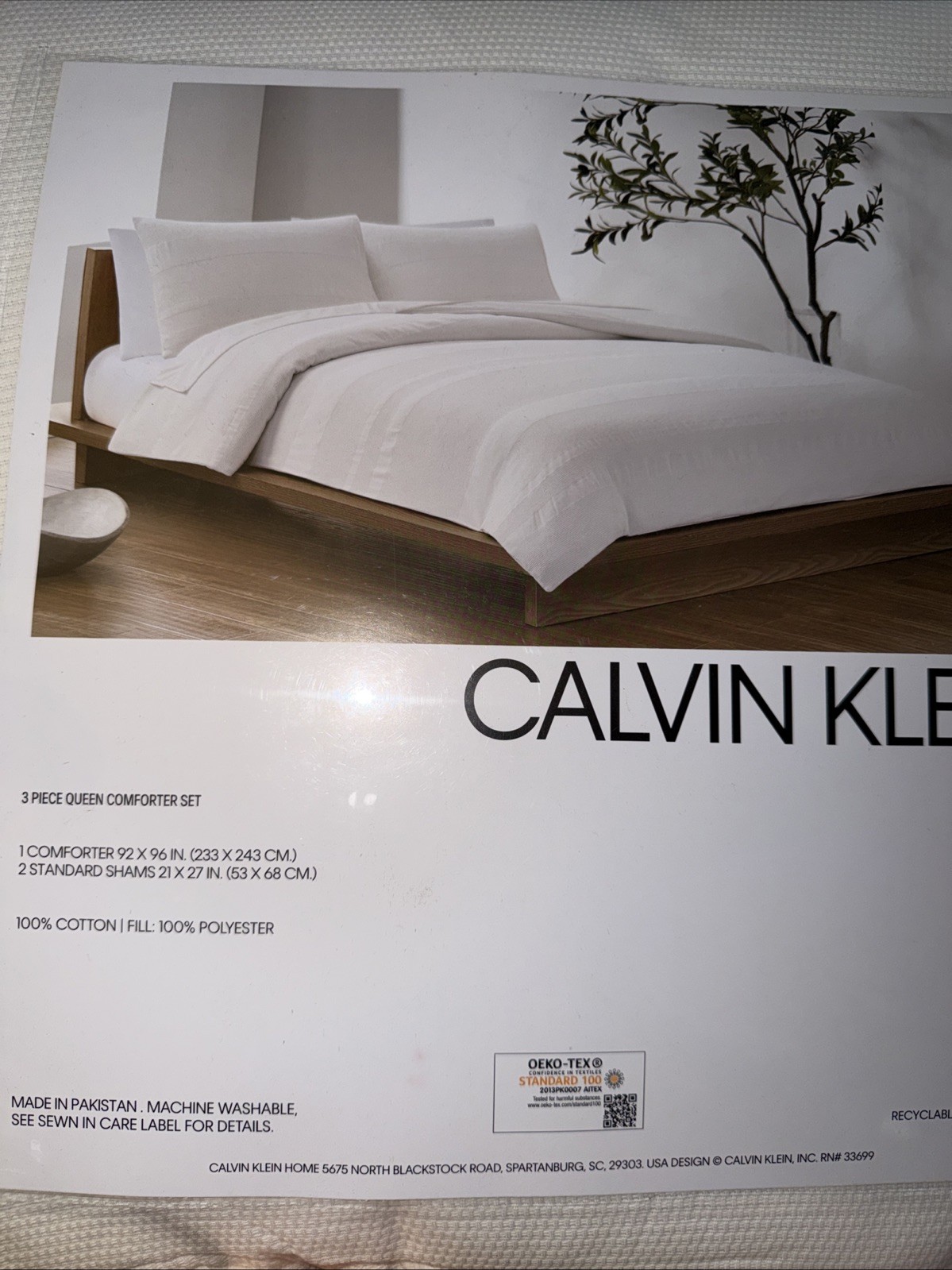 Calvin Klein Queen Comforter + 2 Shams White Wide Geometric Stripe New gallery