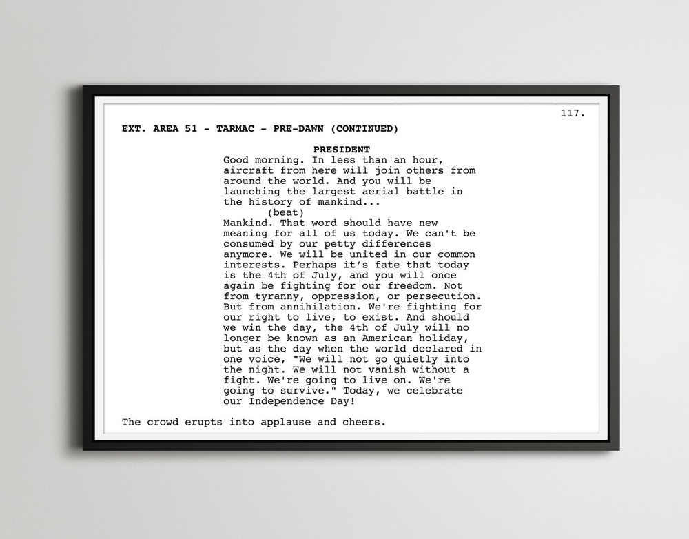 Independence Day Speech Screenplay POSTER! - Movie - Film - Inspirational - Art