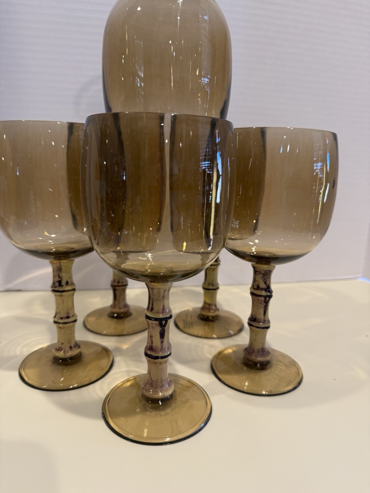 Vintage Acrylic goblets Bamboo Tiki Amber Never Used Set Of 7 gallery