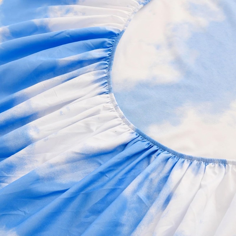 Sky Cloud Print Fitted Sheet Twin Size Deep Pocket Soft Polyester Bedding Cover gallery
