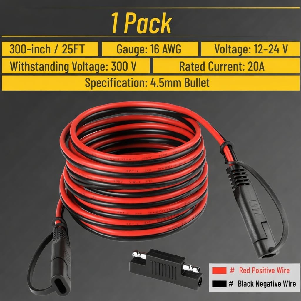 25 Ft 16 AWG SAE to SAE Extension Cable, Solar Panel Extension Cable, SAE Quick gallery