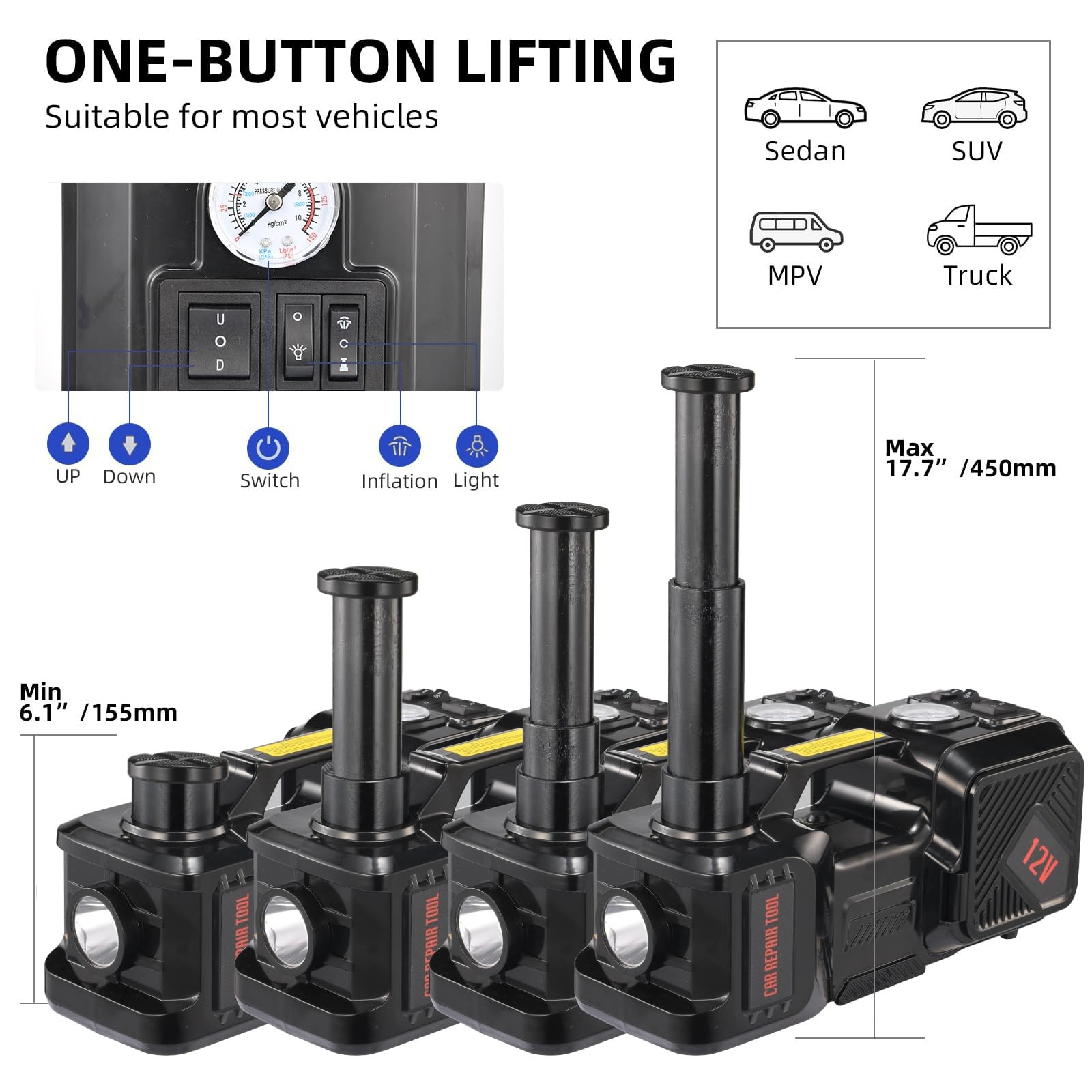 Electric Jack 5 Ton Car Floor Jack Kit with Inflator Pump | 12V Portable Car ... gallery