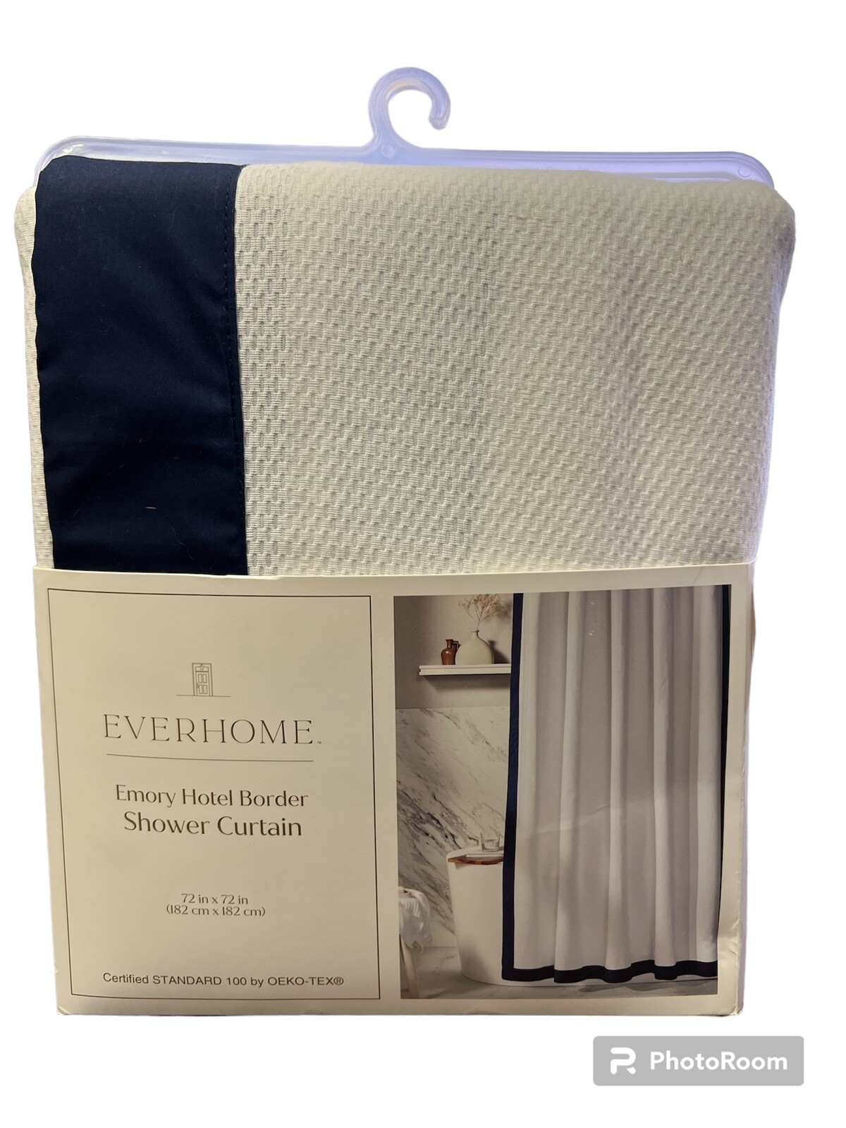 Everhome Emory Hotel Border Shower Curtain 72 in. X 72 in. Maritime Blue (1) gallery
