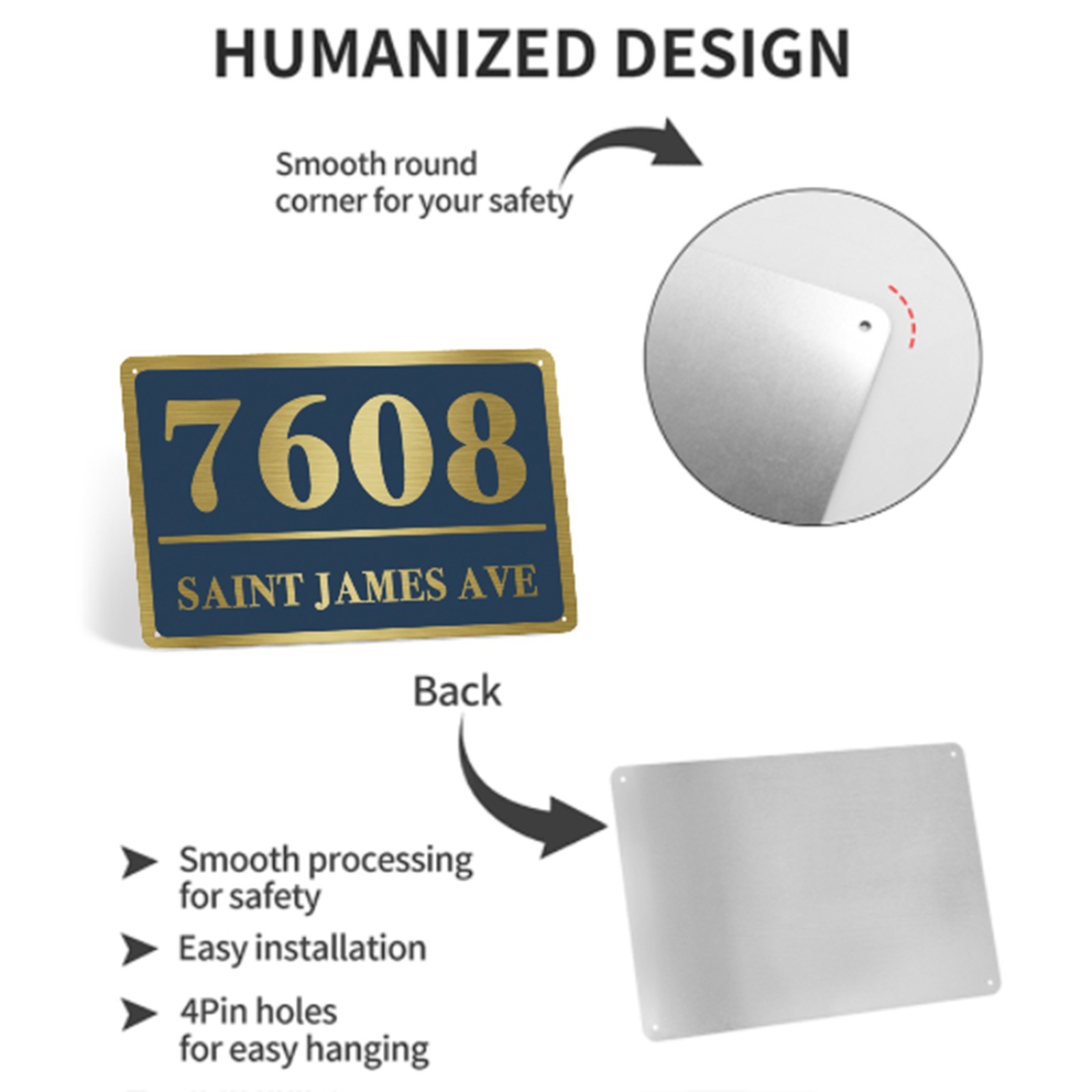 8" x 12" Personalized Home Address Sign Customized Aluminum House Number Plaque gallery