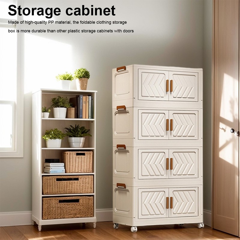 4 Tier Folding Storage Cabinet Stackable Boxes with Magnetic Doors & Wheels US gallery
