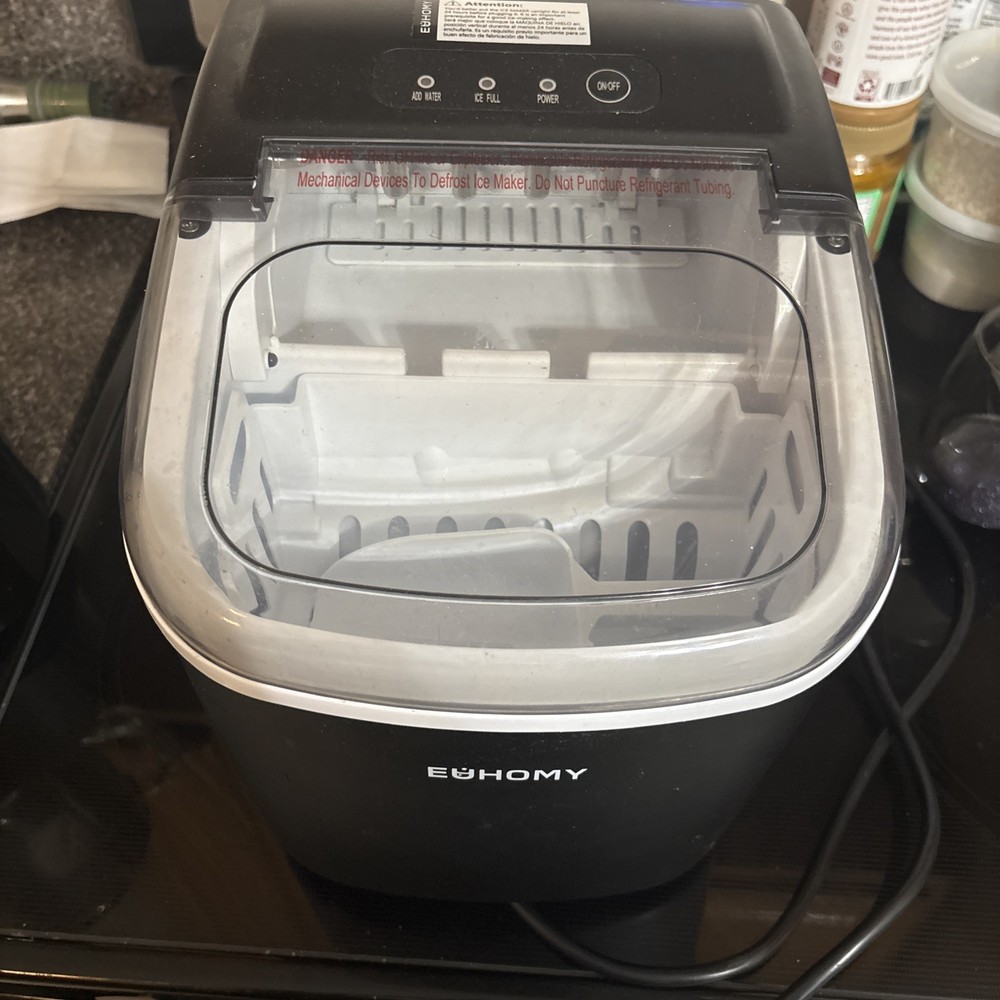 EUHOMY Countertop Ice Maker Machine with Handle, 26lbs in 24Hrs, 9 Ice Cubes Rea