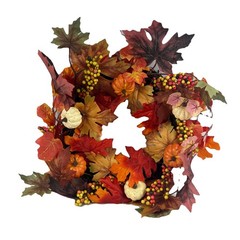 18” Artificial Autumn Maple Leaf & Berry Wreath – Fall Harvest Door Décor New