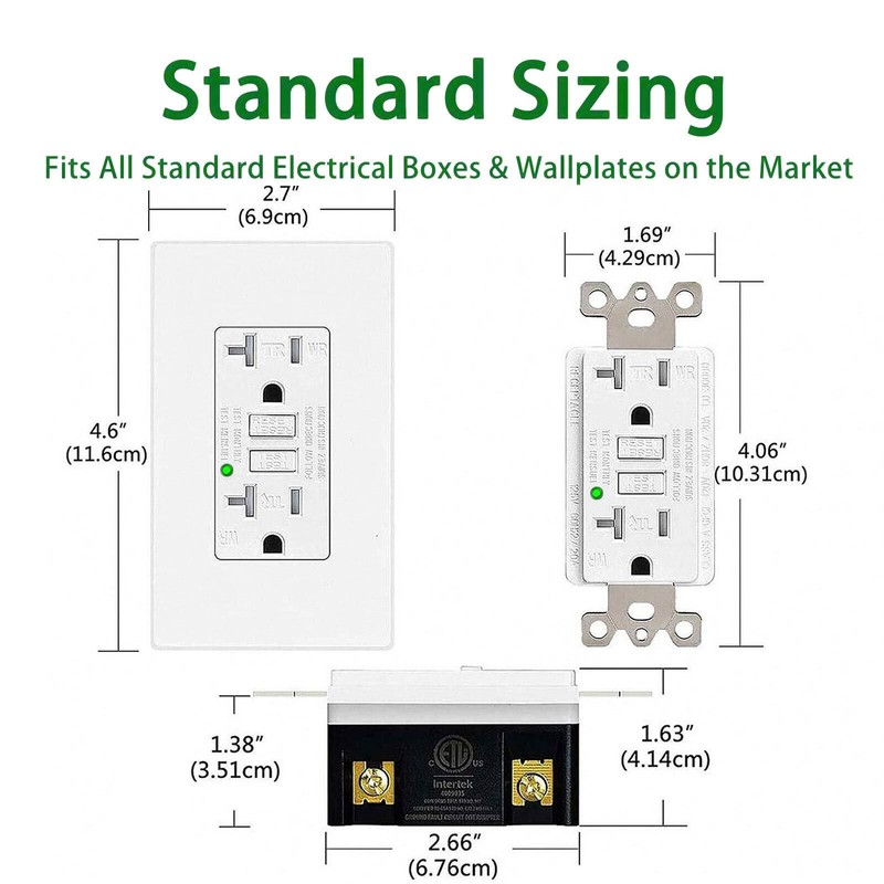 20A GFCI Outlet LED Indicator Self-Test Wet Location Safe TR WR ETL FCC 4Pack gallery