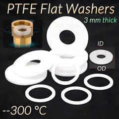 3MM THICK WHITE PTFE HIGH TEMP FLAT RING WASHER SEAL GASKETS 6mm – 219mm ID
