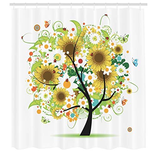 Sunflower Shower Curtain, Floral Tree with Daisies 69" W x 70" L Green Black gallery