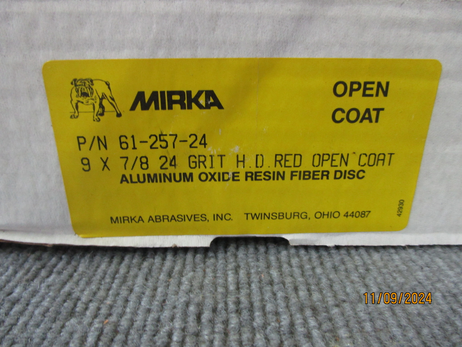 Mirka 25pc 9" x 7/8" 24 Grit Grinding Sanding Disc Alum Oxide gallery