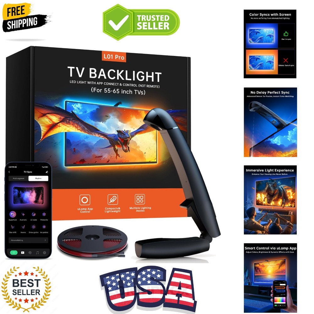 TV LED Backlight with Sensor, 14.7ft Cuttable RGB Lights That Change with TV ...
