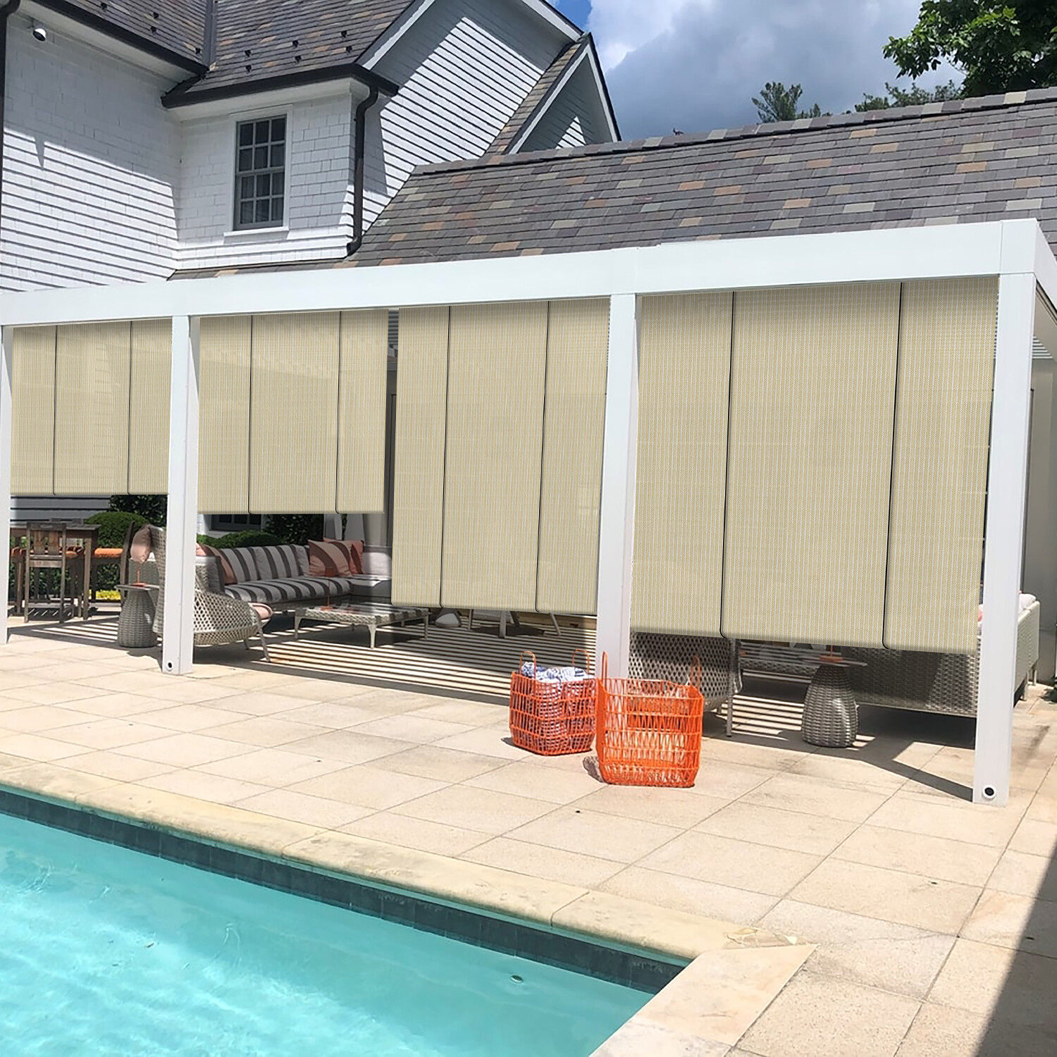 Beige 6ft Outdoor Roller Shade Roll Up Shade UV Block Deck Porch Pergola Balcony gallery