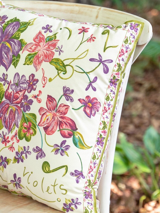 April Cornell Violets Floral Cushion Cover 20 x 20 Ecru Purple Pink Green gallery