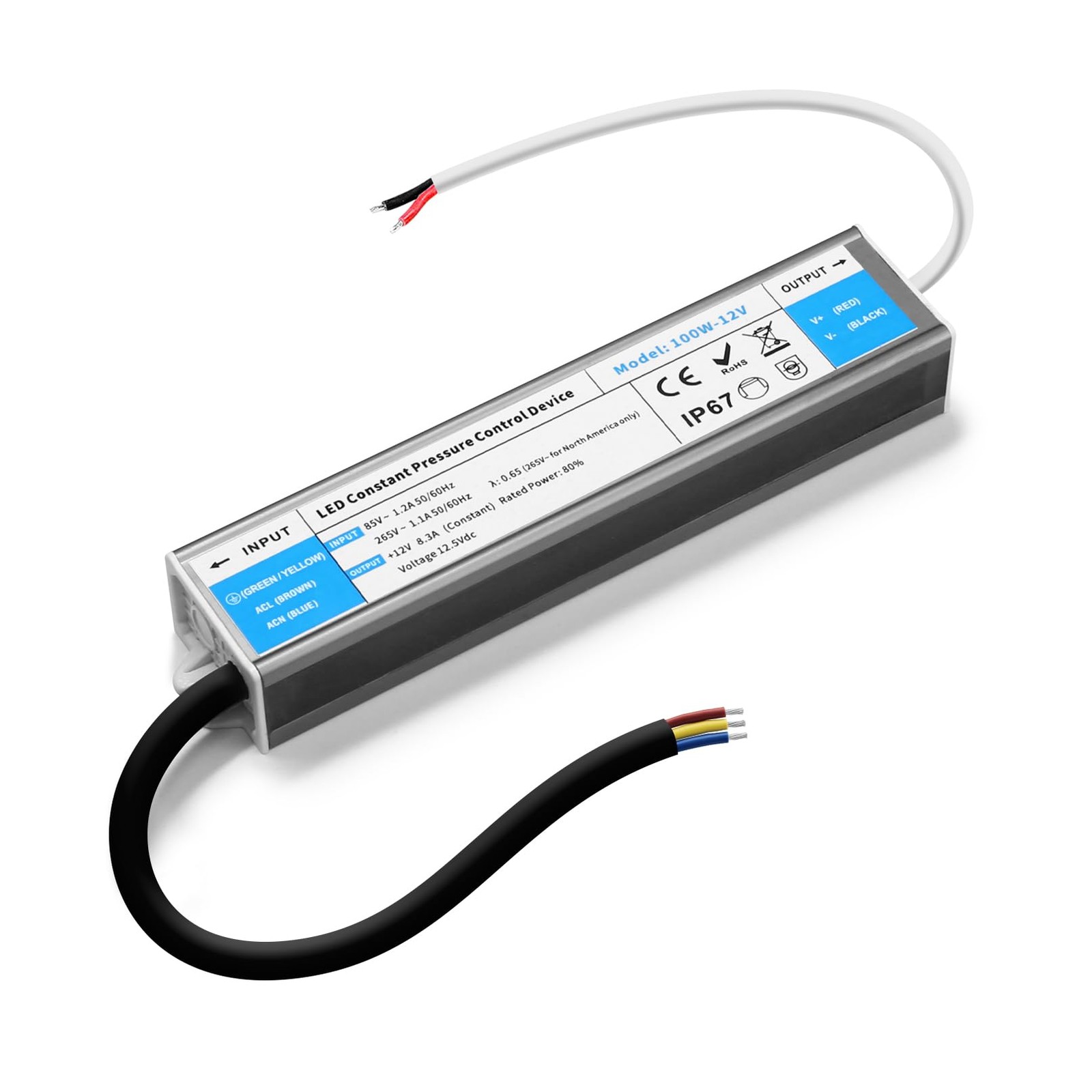 LED Driver 100 Watts Waterproof IP67 Power Supply 85V-265V AC to 12V DC Conve... gallery