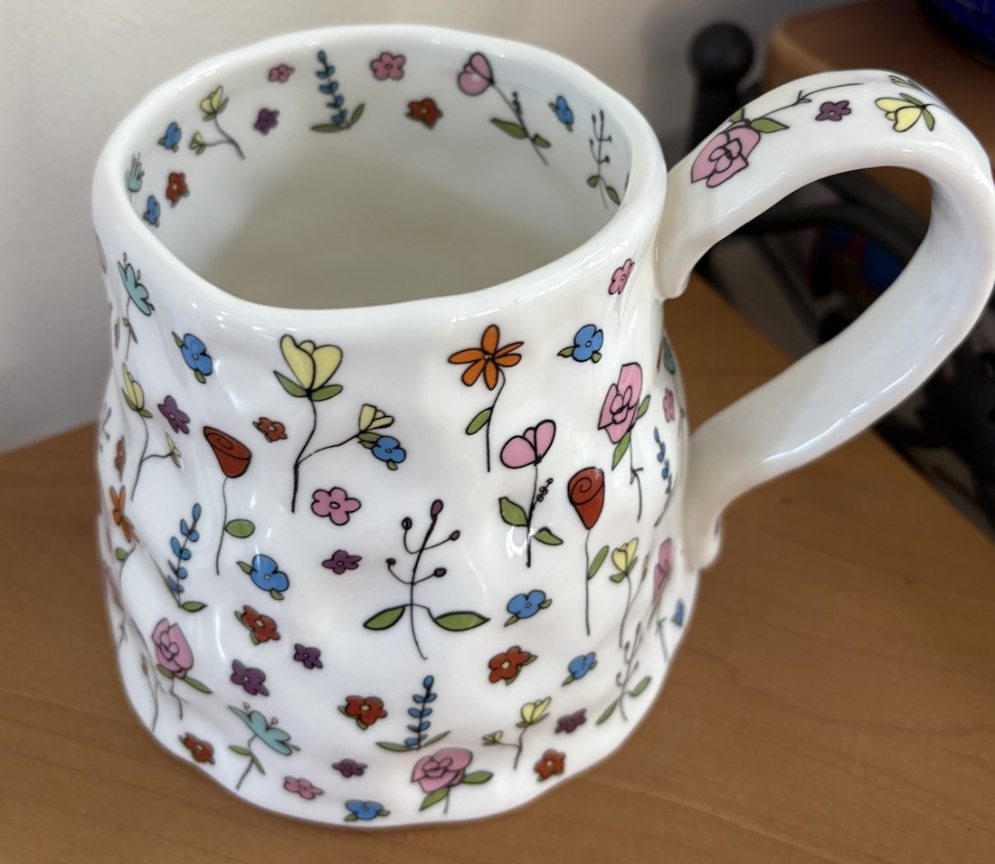 20oz Ceramic Floral Irregular Shape Oversized Coffee Mug - Handmade BigHandle gallery