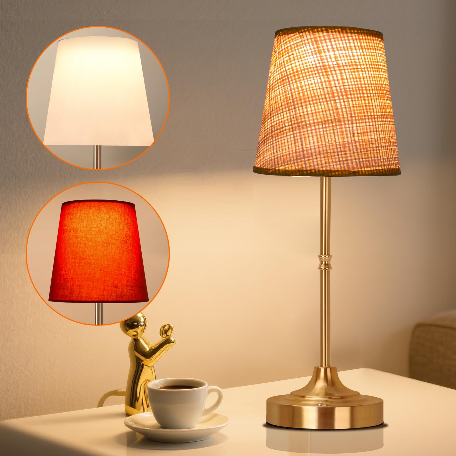 Gold Cordless Rechargeable Table Lamp, Touch Bedside Lamp, 5200mAh Battery Op gallery