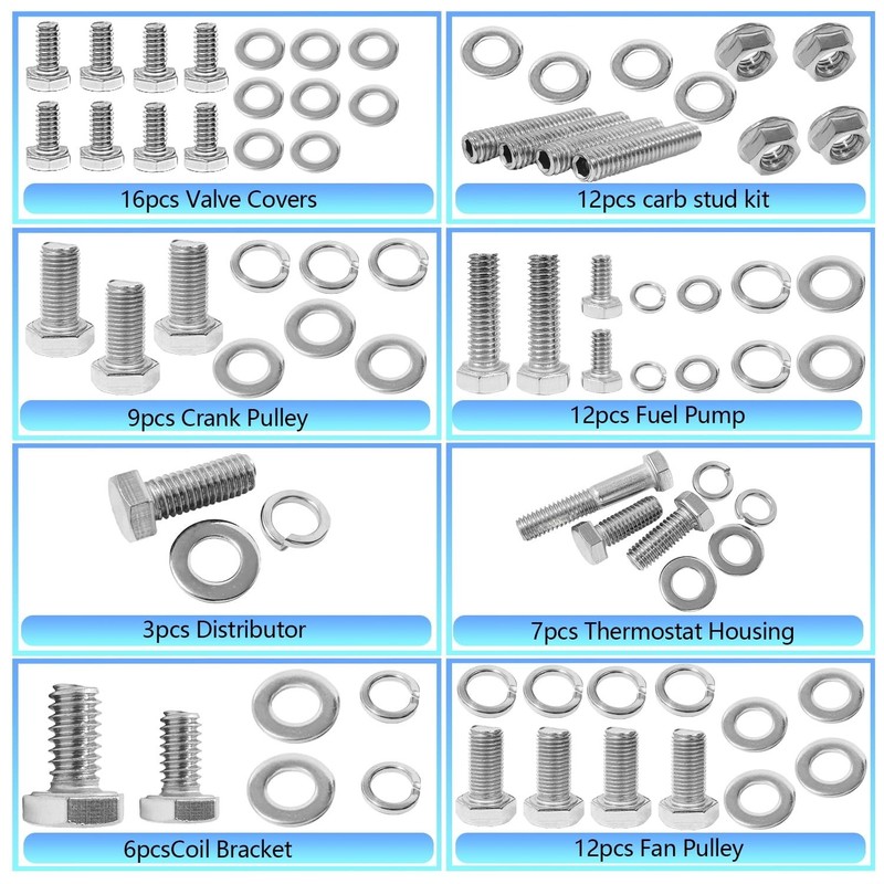 Small Block Engine Hex Bolt Kit Fit for Chevy 265 283 302 305 307 327 350 400; 3 gallery