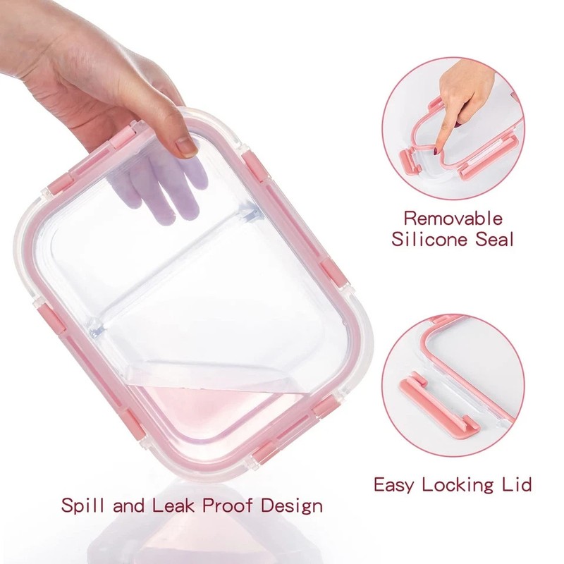 Glass Meal Prep Containers 2 Compartment with Lids (5 Pack 34oz) Divided Storage gallery