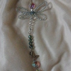 Beaded Wire Dragonfly Suncatcher Mobile Hanging Ornament Silver Green Purple