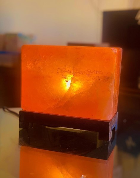 Himalayan Pink Salt Lamp Rectangular Shape Wooden Base, Comes with dimmer Switch