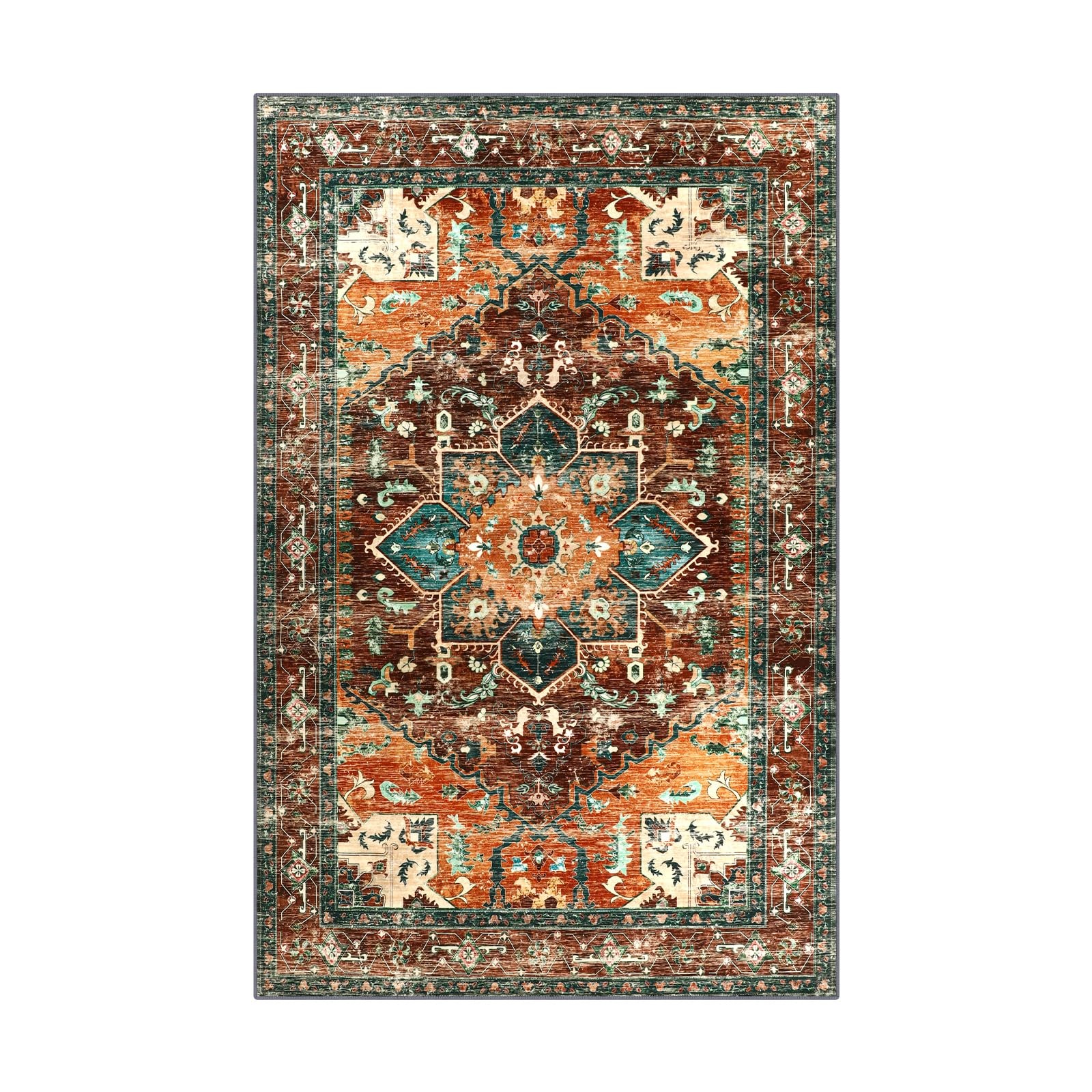 Area Rug 9x12 Non Slip Washable Boho Vintage Low Pile Faux Wool Yamaziot Large gallery