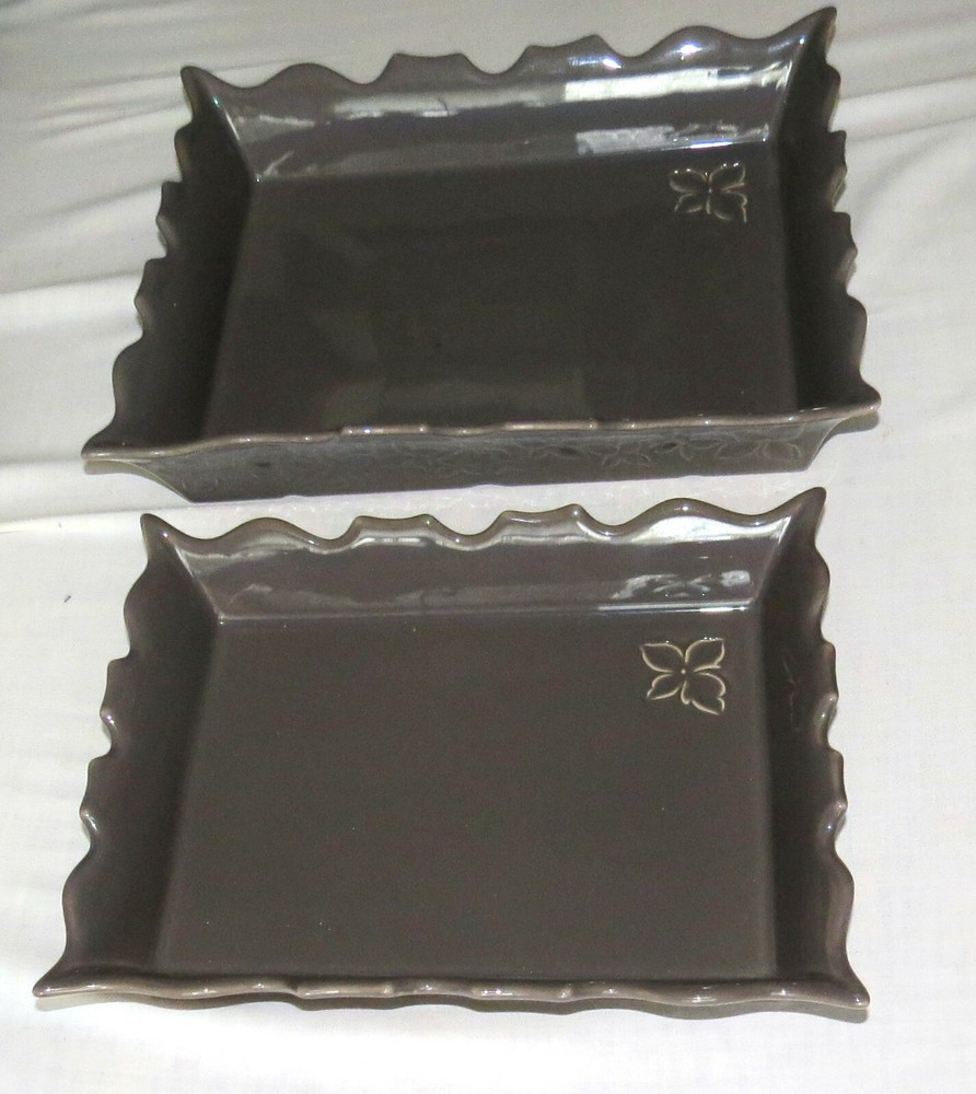 Appolia France - two Rectangular Dark Olive Green Dishes
