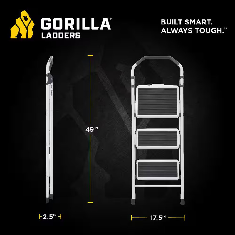 3-Step Steel Lightweight Step Stool Ladder 225 lbs. Load Capacity Type II Rating gallery