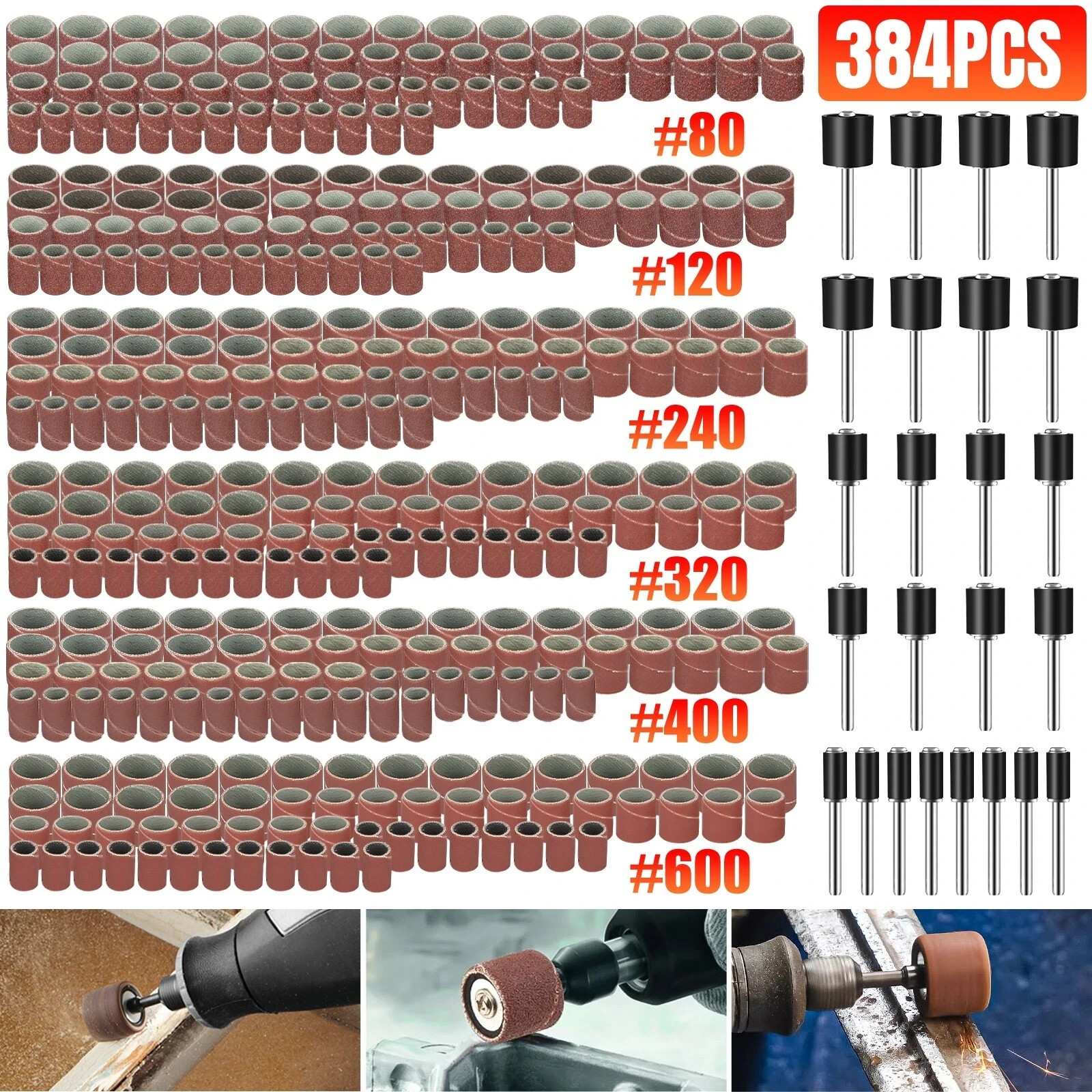 384 Pieces Sanding Drum Kit Sander Sleeves With Mandrels for Dremel Rotary Tool gallery