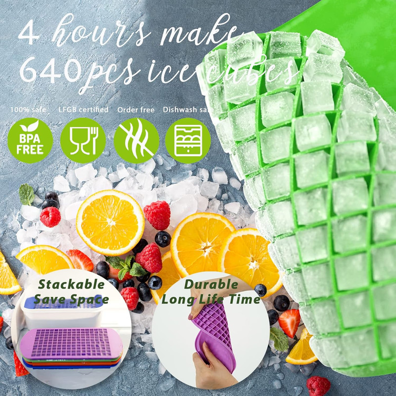 Mini Ice Cube Trays for Freezer with Bin and Scoop, 4 Pack 640 Small Nugget Ice gallery