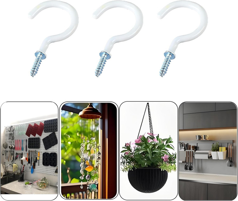 100 Pcs 3/4 inch Ceiling Cup Hooks Screw Hooks for Hanging (White) gallery
