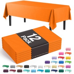 12-Pack Premium Plastic Tablecloth 54in. x 108in. Rectangle Table Cover – Orange