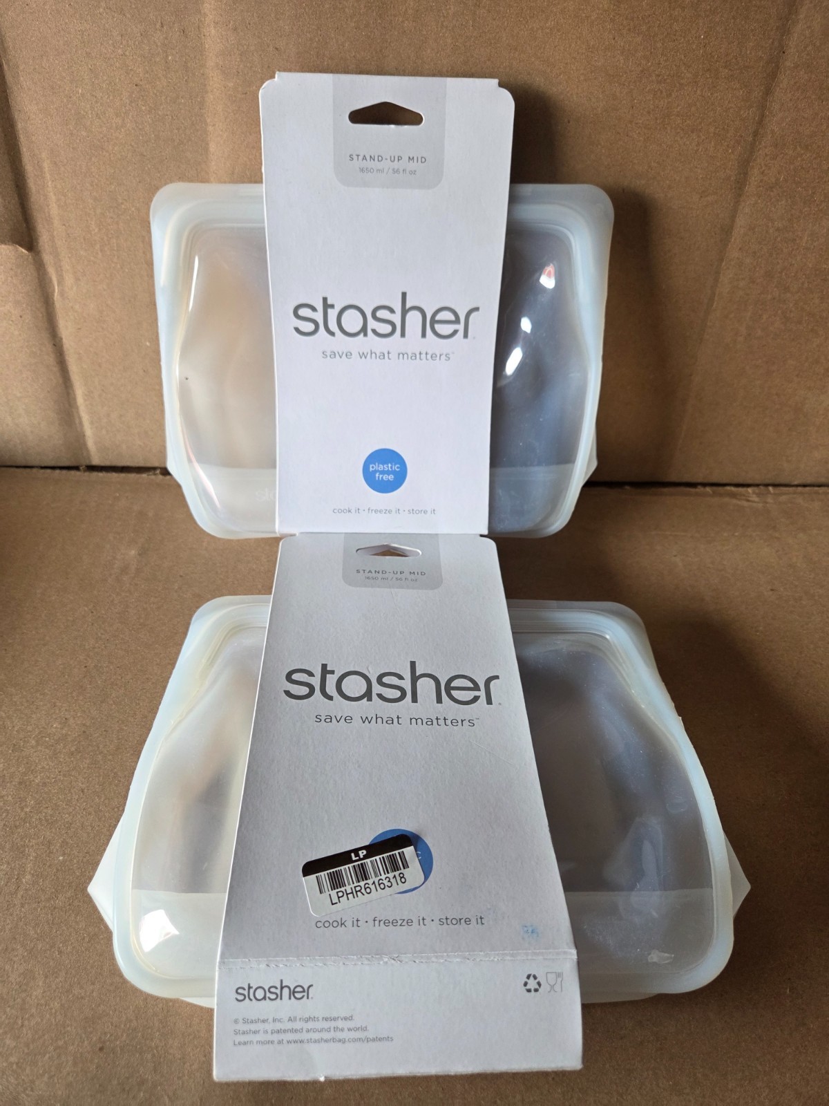 Stasher Stand-Up Mid Reusable Leakproof Silicone Food Storage Bag 56 fl oz Clear gallery