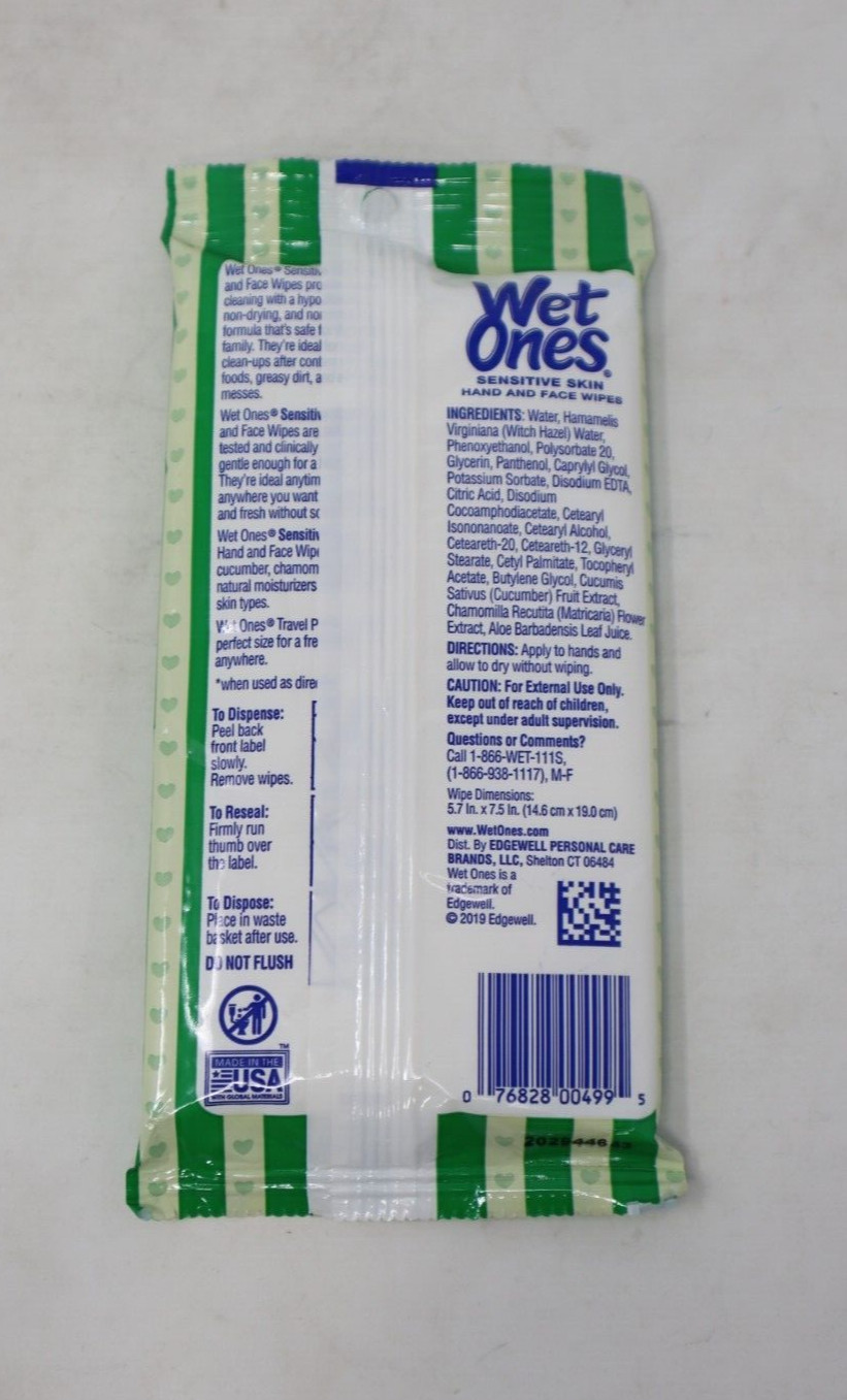 Wet Ones Sensitive Skin Extra Gentle Hand & Face Wipes, 20 Count ( 5-Pack ) gallery