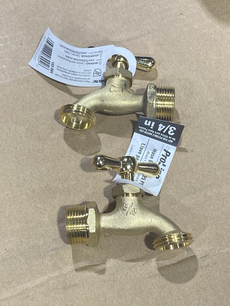 ( Qty 2 ) PROLINE Hose Bibb, Standard, Brass, 3/4 In. Hose 125 PSI New 103-004