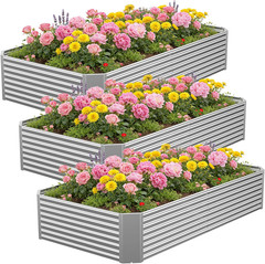 3-Pack 6×3 FT Galvanized Steel Raised Garden Beds for Veggies & Flowers