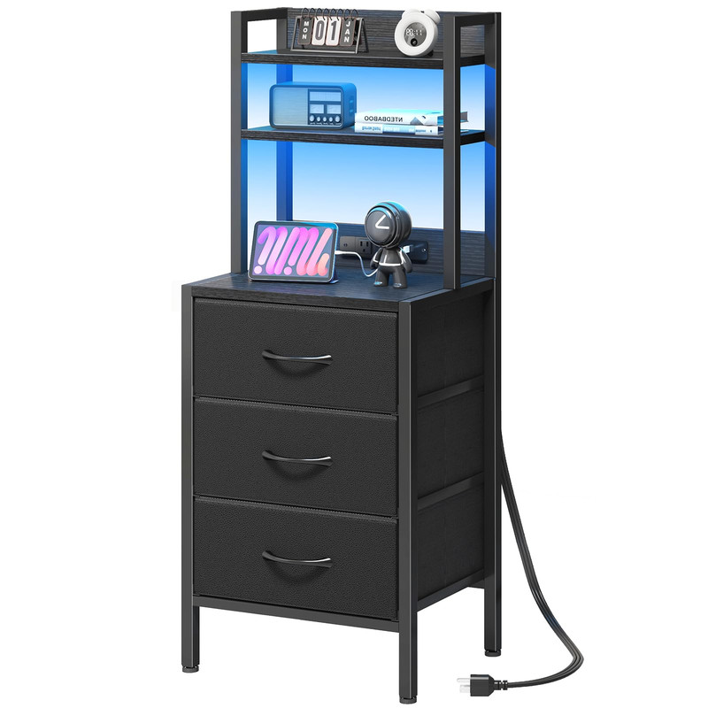 Fixwal 41 Inch Tall Nightstand Charging Station 3 Fabric Storage Drawers And gallery