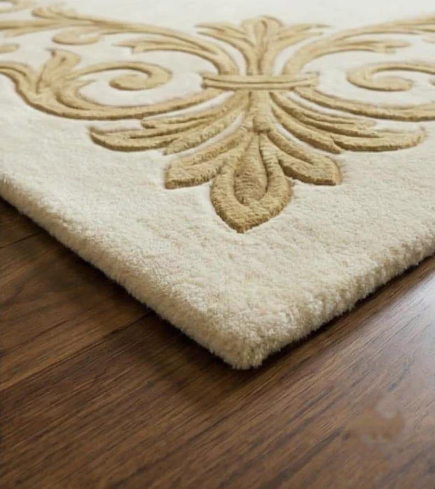 Hand Tufted Wool Area Rug Ivory Gold Floral Rug, Large Luxury Living Room Carpet gallery