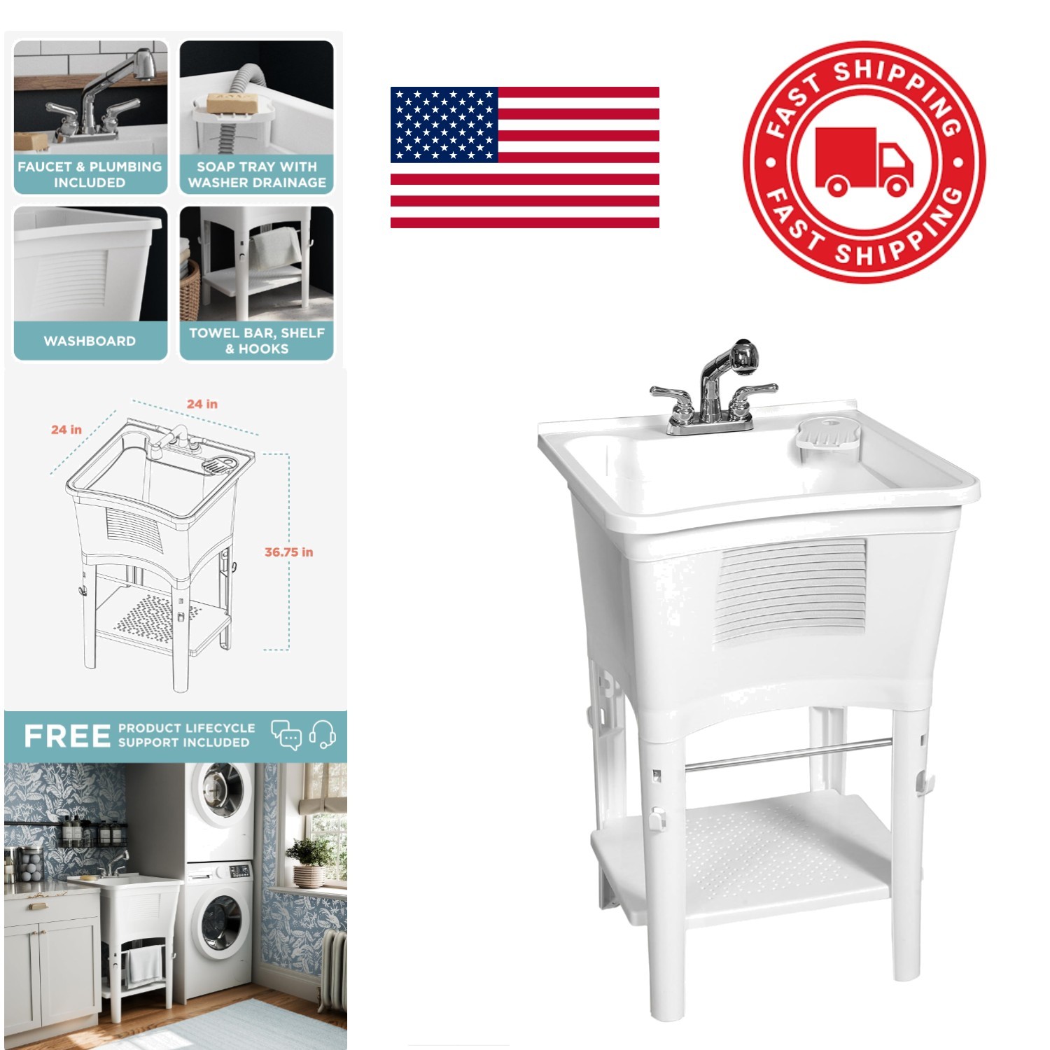 User Friendly Freestanding Sink with Pull Out Faucet and Easy Installation Kit gallery
