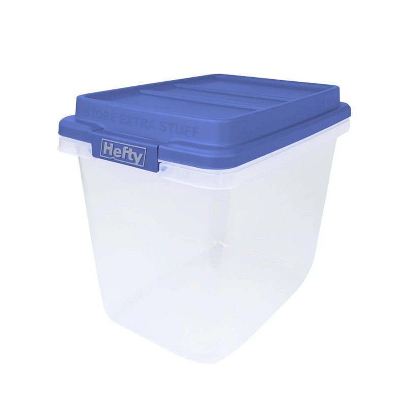 Hefty 6 Pack 32 Quart Hi-Rise Stackable Plastic Storage Bin with Lid, Clear/Blue gallery