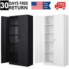 Metal Storage Cabinet with 4 Adjustable Shelves 2 Locking Door for Home Garage