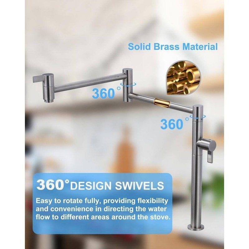 Solid Brass Deck Mount Pot Filler Faucet, Pot Filler with Stretchable Double Joi gallery