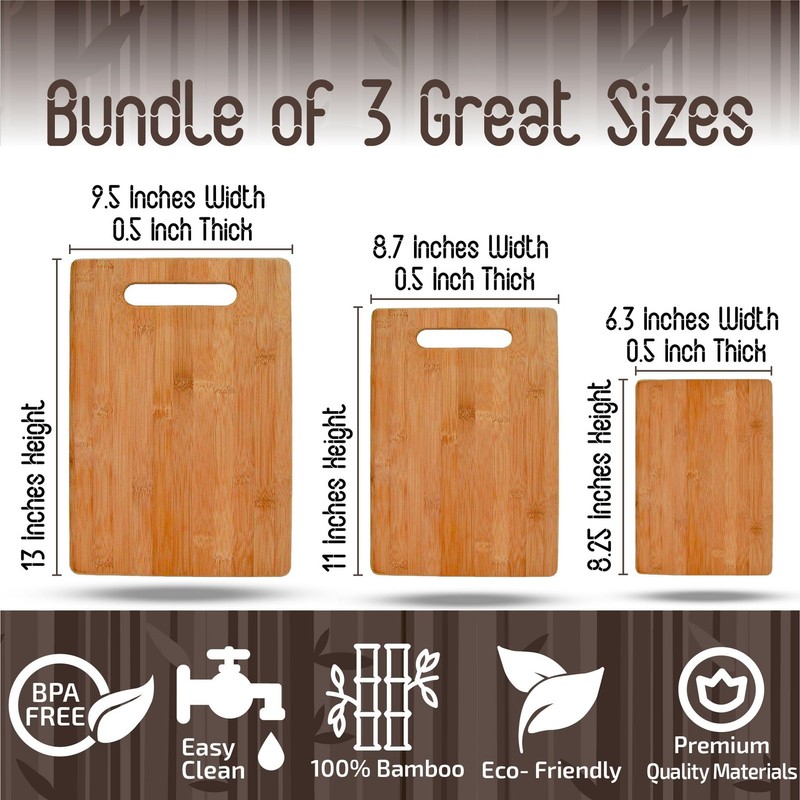 Bamboo Cutting Boards for Kitchen [Set of 3] Wood Cutting Board for Chopping Mea gallery