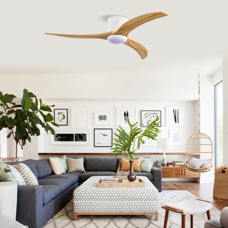 52 in Solid Wood Blades Ceiling Fan With Light with Remote Control gallery