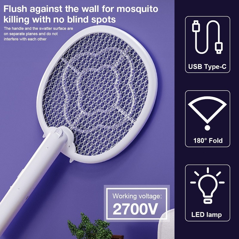 Foldable Electric Fly Swatter Rechargeable Handheld Mosquito Racket Pest Killer gallery