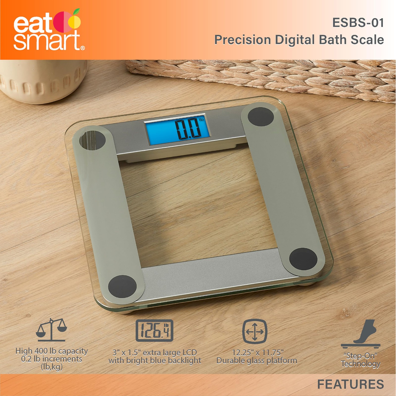 Eat Smart Digital Bathroom Scale with Extra Large Easy to Read Lighted Display, gallery