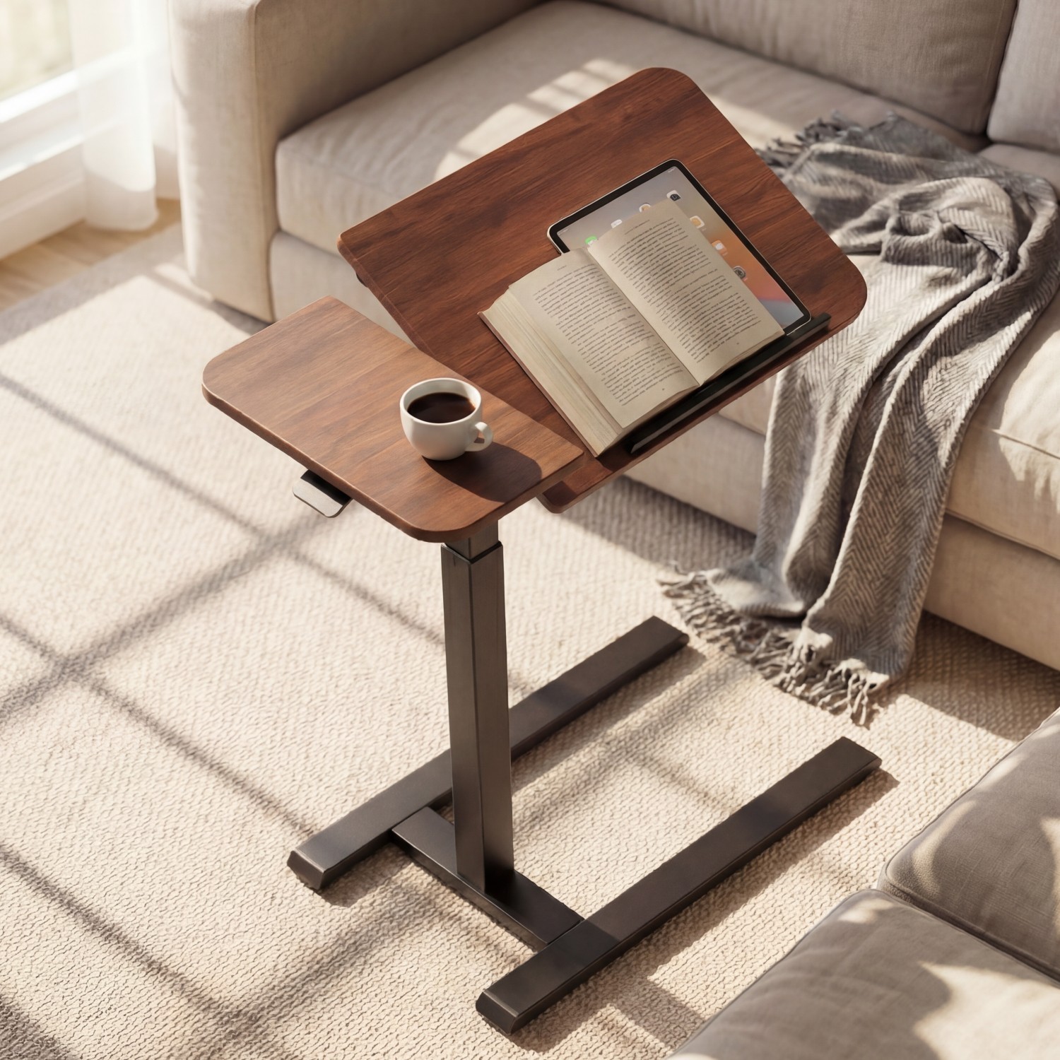 Pneumatic Mobile Laptop Desk Height Adjustable 680-1080mm Sit Stand Rolling Cart gallery