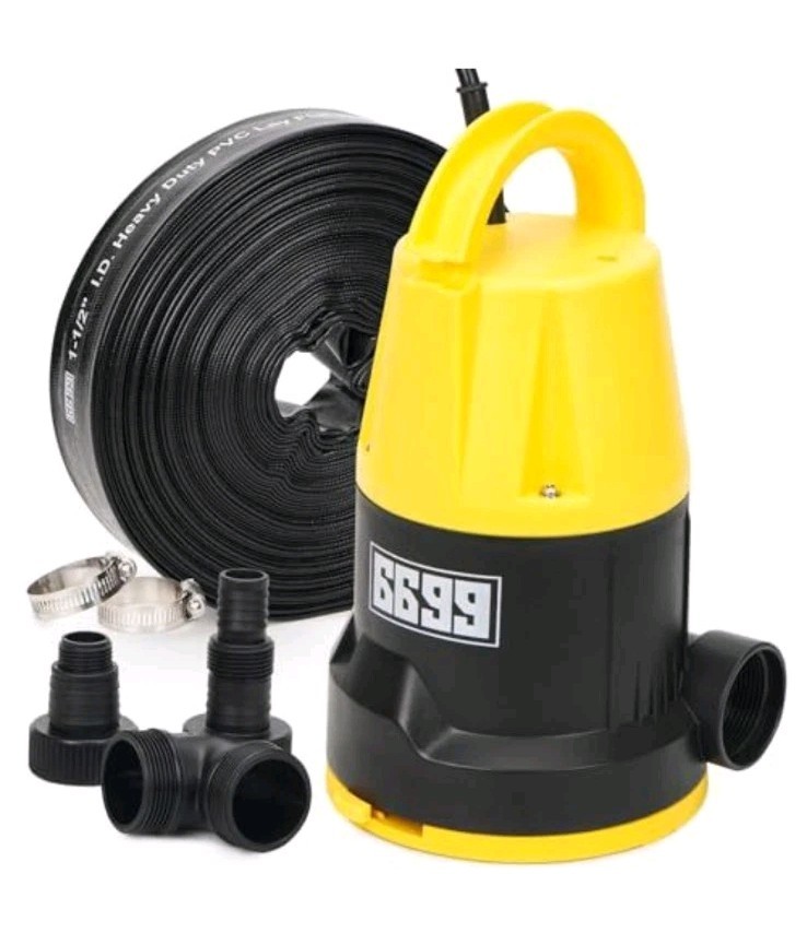 Submersible Sump Pump 2500GPH High Flow with 25FT x 1-1/2" Discharge Hose Drain gallery